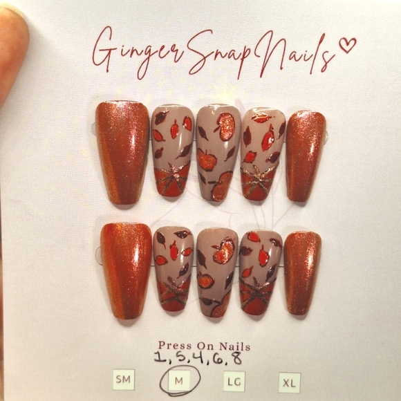 Press On Nails 10pc Ready To Ship Fall Yall Long Coffin Size Med 1 5 4 6 8 NWT - Picture 1 of 6